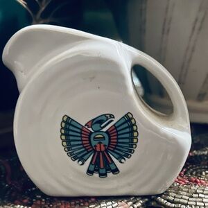 Fiestaware White Ceramic Pitcher with thunderbird